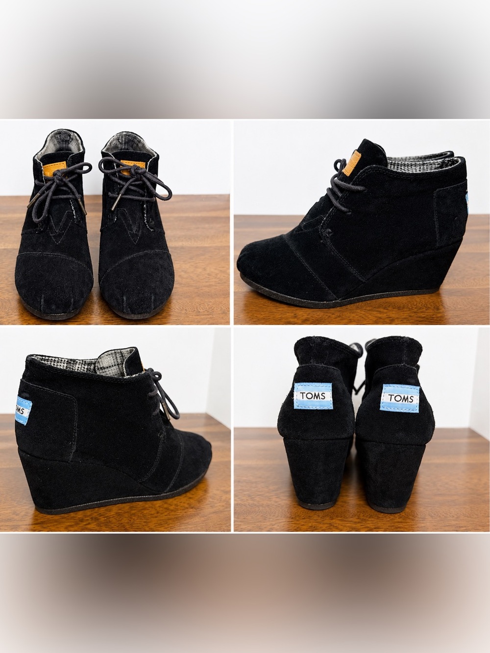 TOMS Black Suede Desert Wedge Ankle Boots Lace Up Women’s Size 7